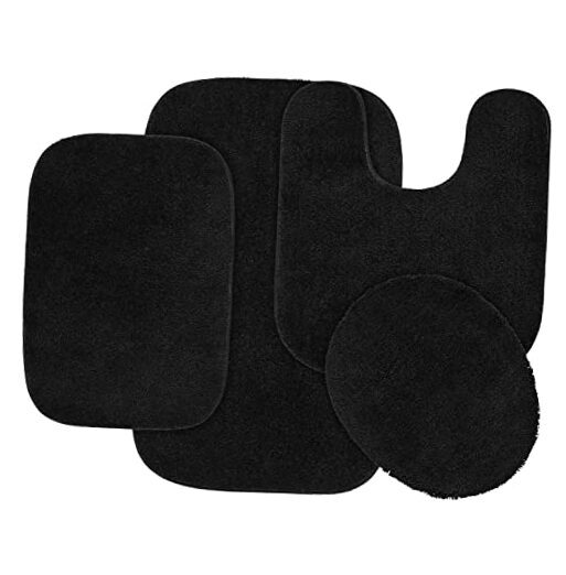 Garland Rug Traditional Washable 4 Piece Set - Lid, Contour, 2 Bath Rugs Black