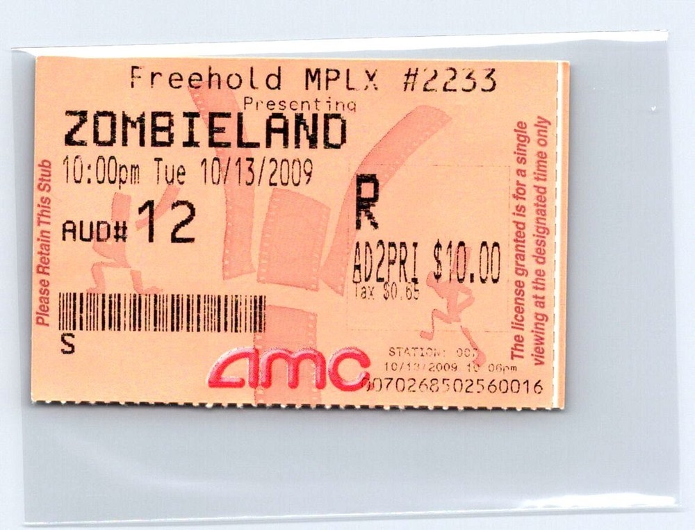 ZOMBIELAND Movie Ticket Stub Freehold MPLX Woody Harrelson 10/13/09