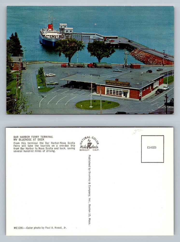 Bar Harbor, ME-Maine, Ferry Terminal MV Bluenose Dock Scene Vintage Postcard