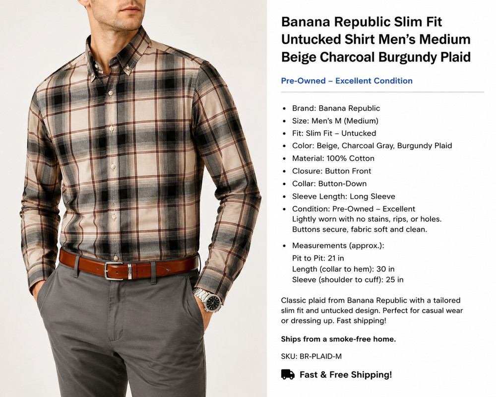 Banana Republic Slim Fit Untucked Button-Down Shirt Men's Size Medium Plaid