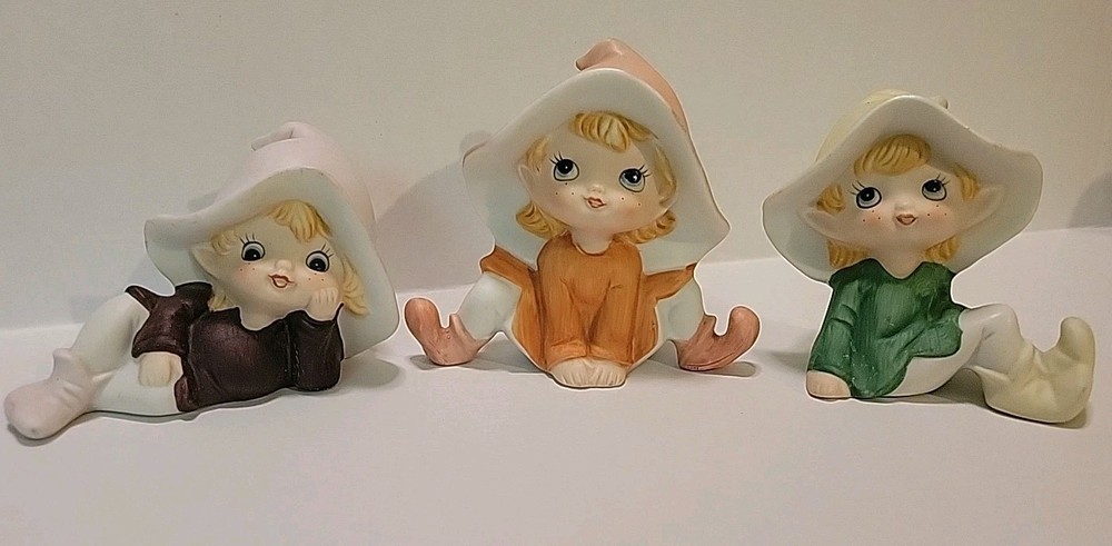 Set of 3 Vintage Homco Garden Elf Pixie Porcelain Figurines #5213