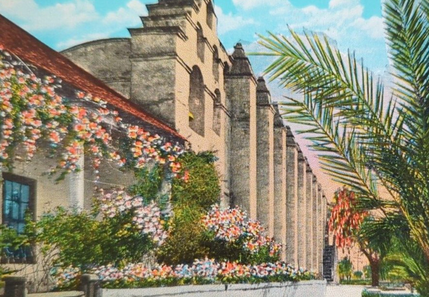 Mission San Gabriel Archangel Los Angeles County California Floral VTG Postcard