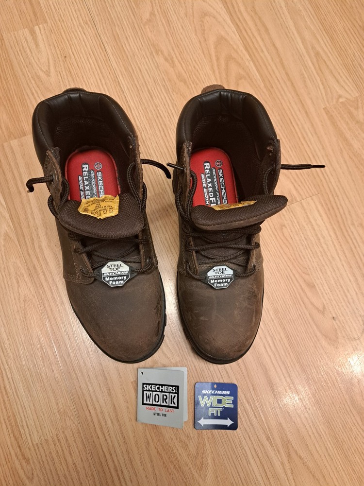 Sketchers Memory Foam Relaxed Fit Wide Steel Toe Boots US Size 7.5 Womens