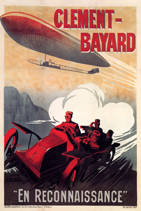 CLEMENT BAYARD AIRSHIP ZEPPELIN AUTOMOBILE AEROPLANE FRENCH VINTAGE POSTER REPRO