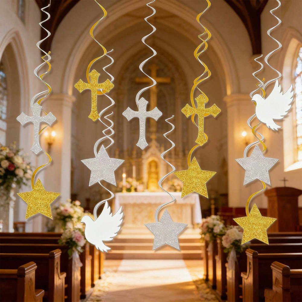 12pcs Cross Star Dove Baptism Communion Decorations Easter Wedding Baby Shower