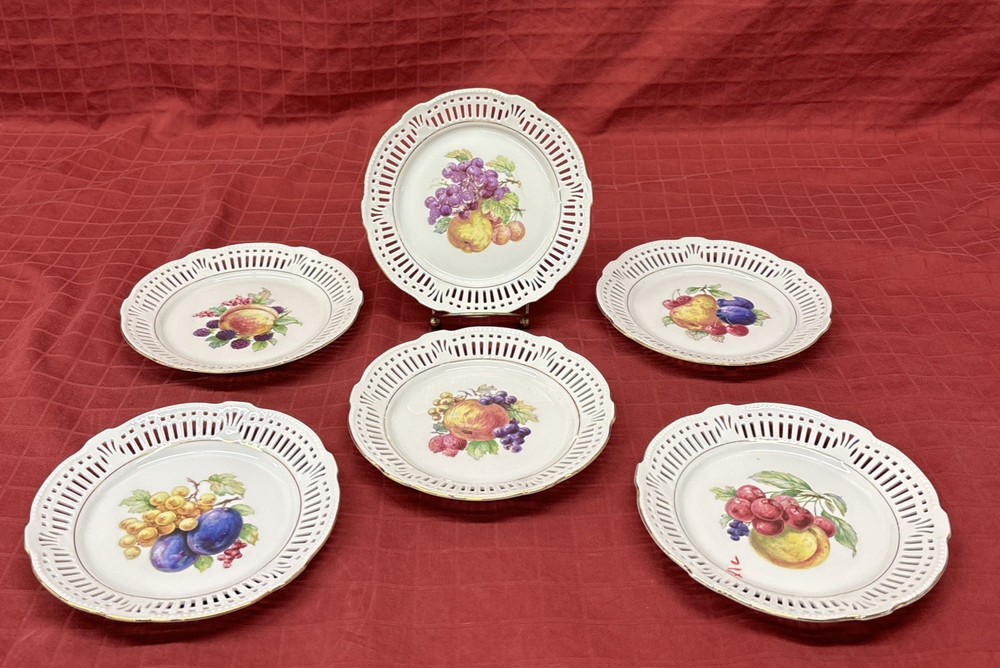 Porzellan Bavaria Germany Reticulated Fruit Plates set of 6 Dessert/Salad 7