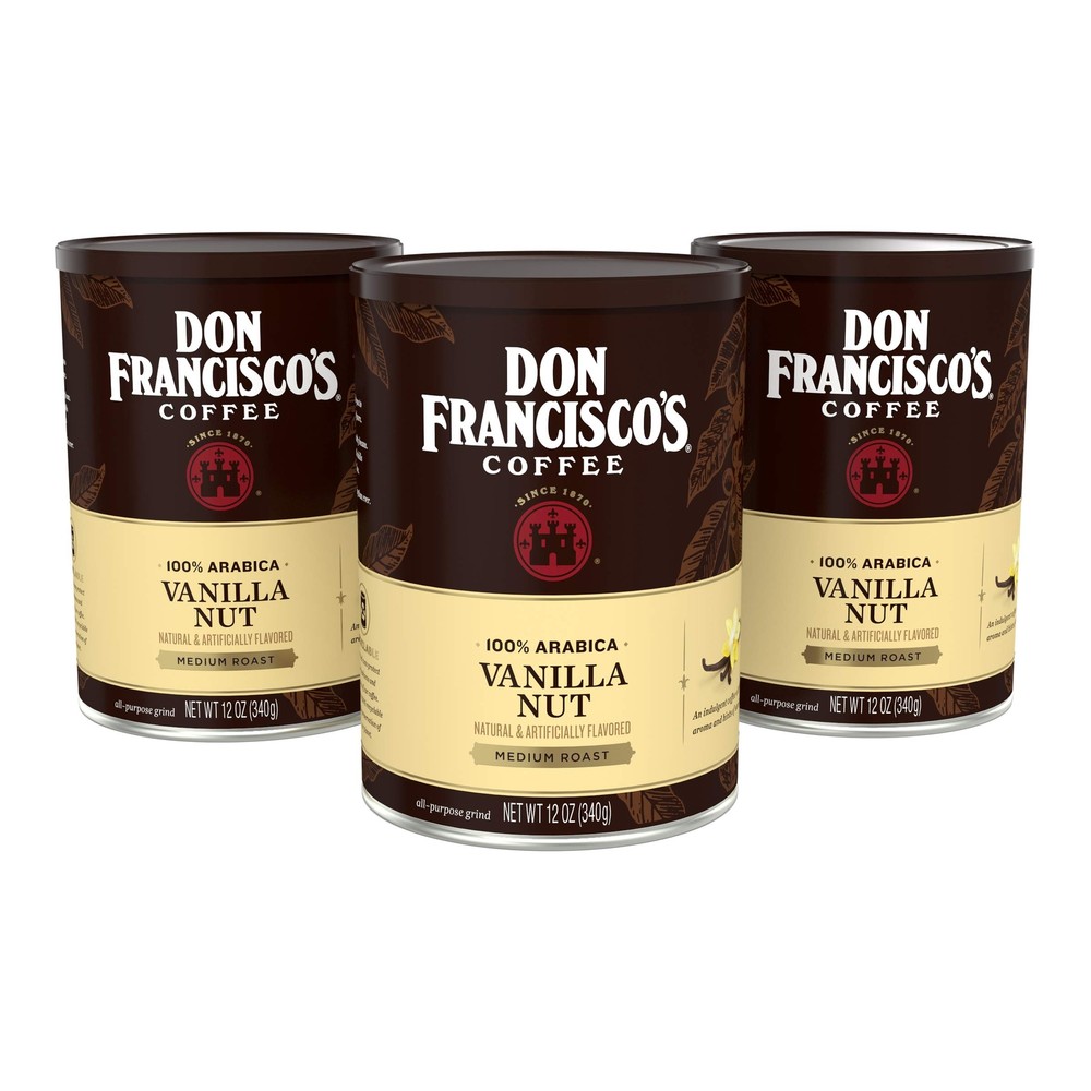Don Francisco's Vanilla Nut Flavored Ground Coffee 3 x12 oz Cans