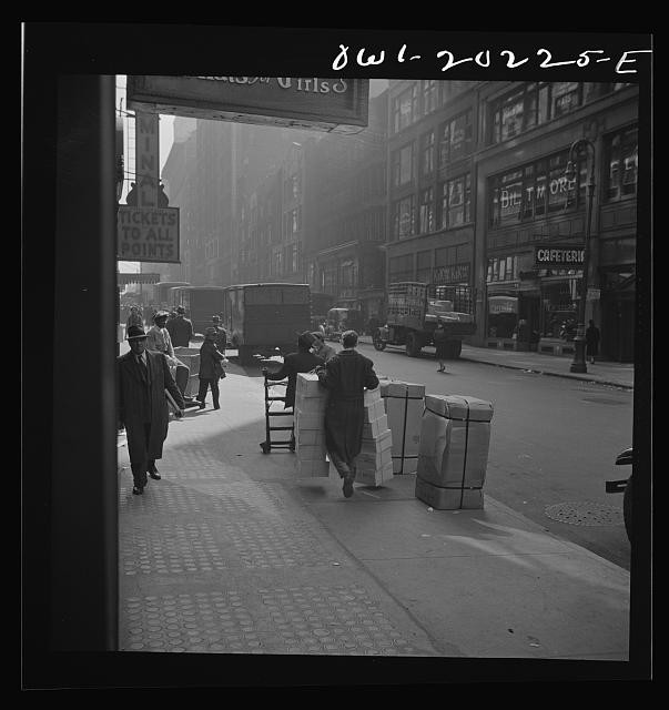 Photo:New York NY 1943 Garment District Loading Trucks Street Scene