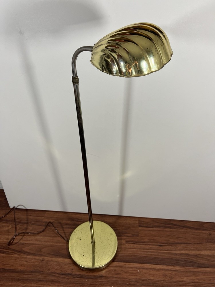 Vintage MCM Clam Shell Floor Lamp Patina Brass Finish Adjustable 50