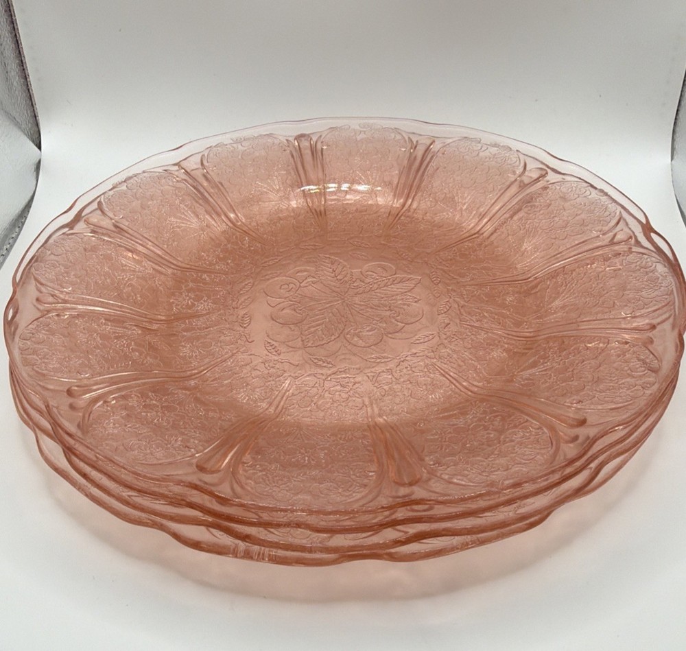 Set of 4 - 9” Jeannette Cherry Blossom Plate Pink Depression Glass 1930s