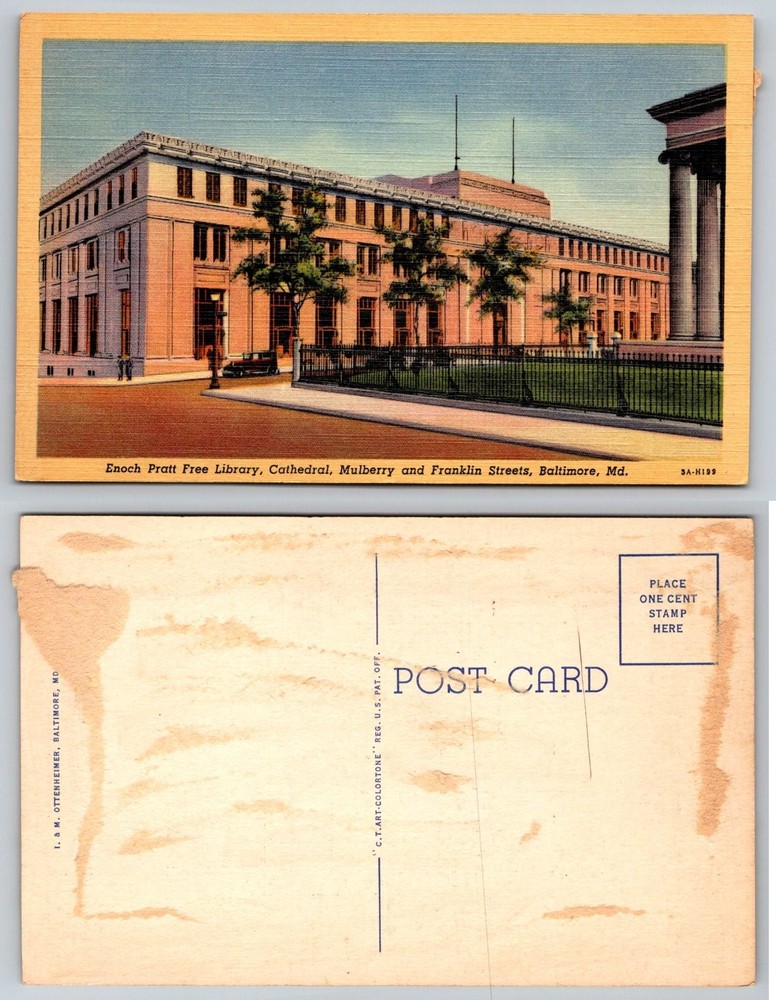 Enoch Pratt Free Library Baltimore MD Linen Postcard 1930s Colortone