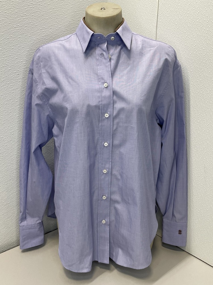 Brunello Cucinelli Women's Shirt Cotton End-To-End Shiny Collar Size XXS Blue