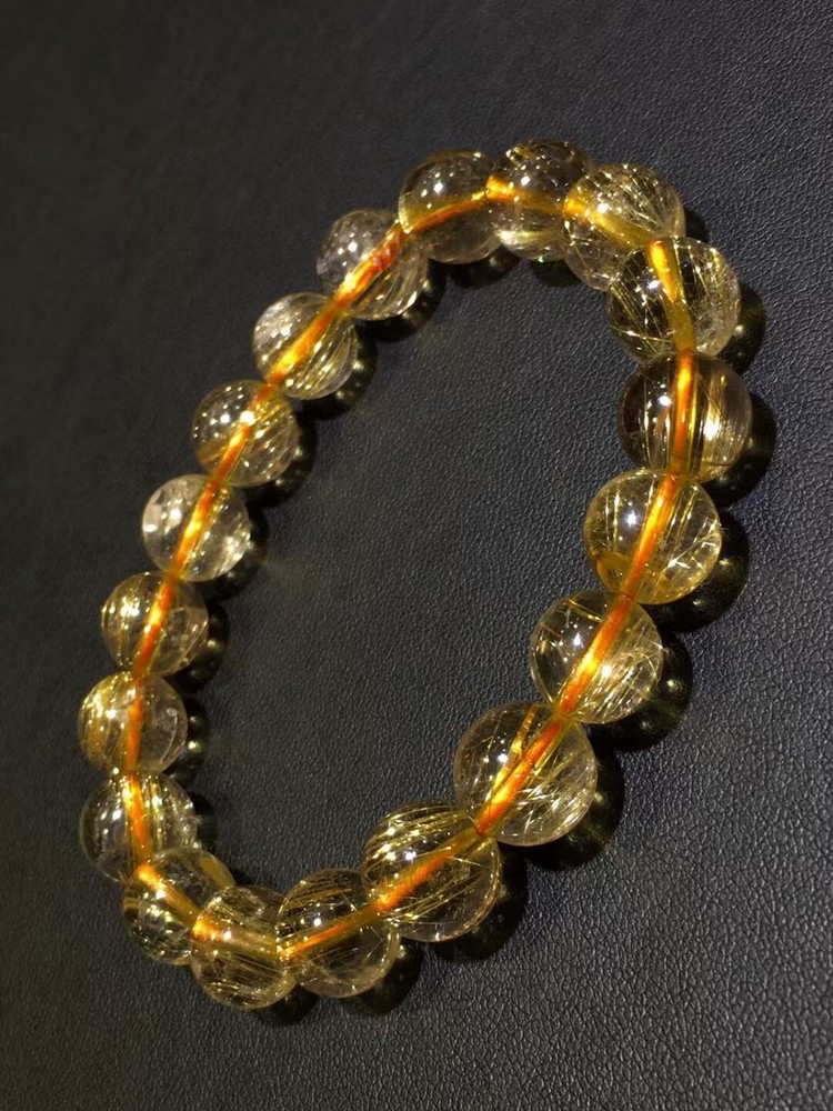 AA+Natural gold Hair Rutilated Quartz Crystal Round Beads Bracelet Healing 10mm