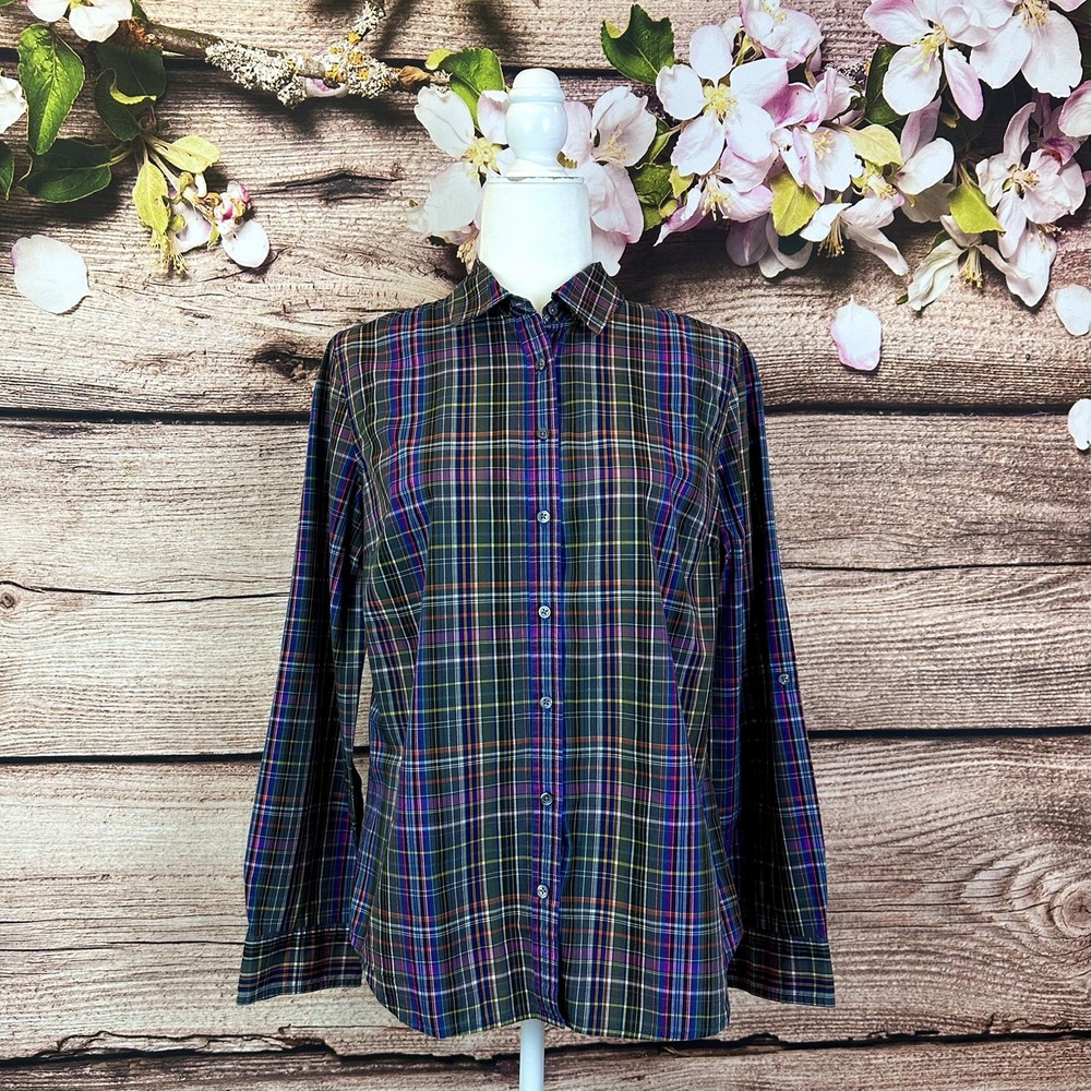 Talbots Women’s Cotton Multicolored Plaid Button Down Shirt Blouse Size 8