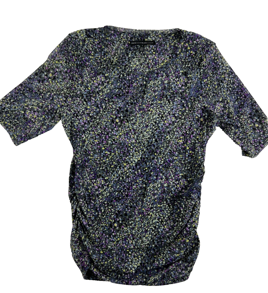 White House Black Market Sz Large Lavender Violet Speckled Pull Over Top Ruched