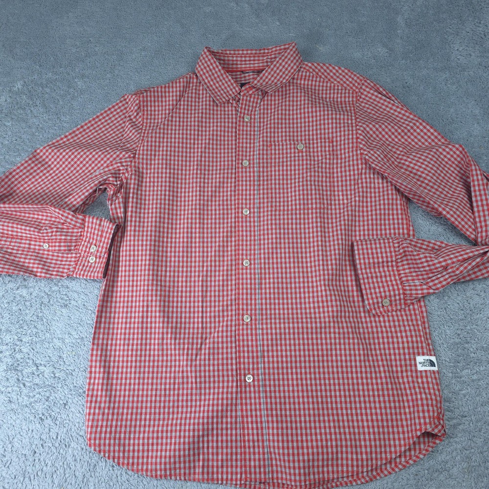 The North Face Shirt Mens Medium Red Check Long Sleeve Button Up Cotton Casual