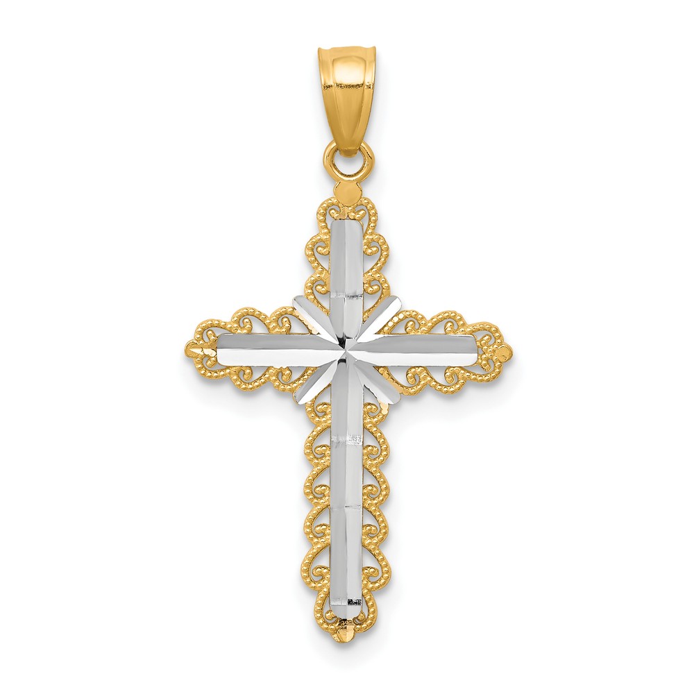 Avariah Solid 10K Yellow Gold w/ Rhodium Diamond-Cut Cross Pendant - 30mm
