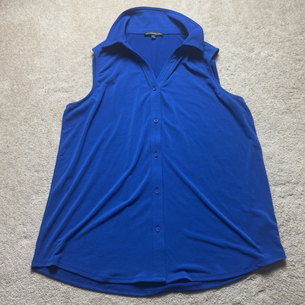 Adrianna Papell Sleeveless Button Up Blouse Vest Womens Large Blue Top