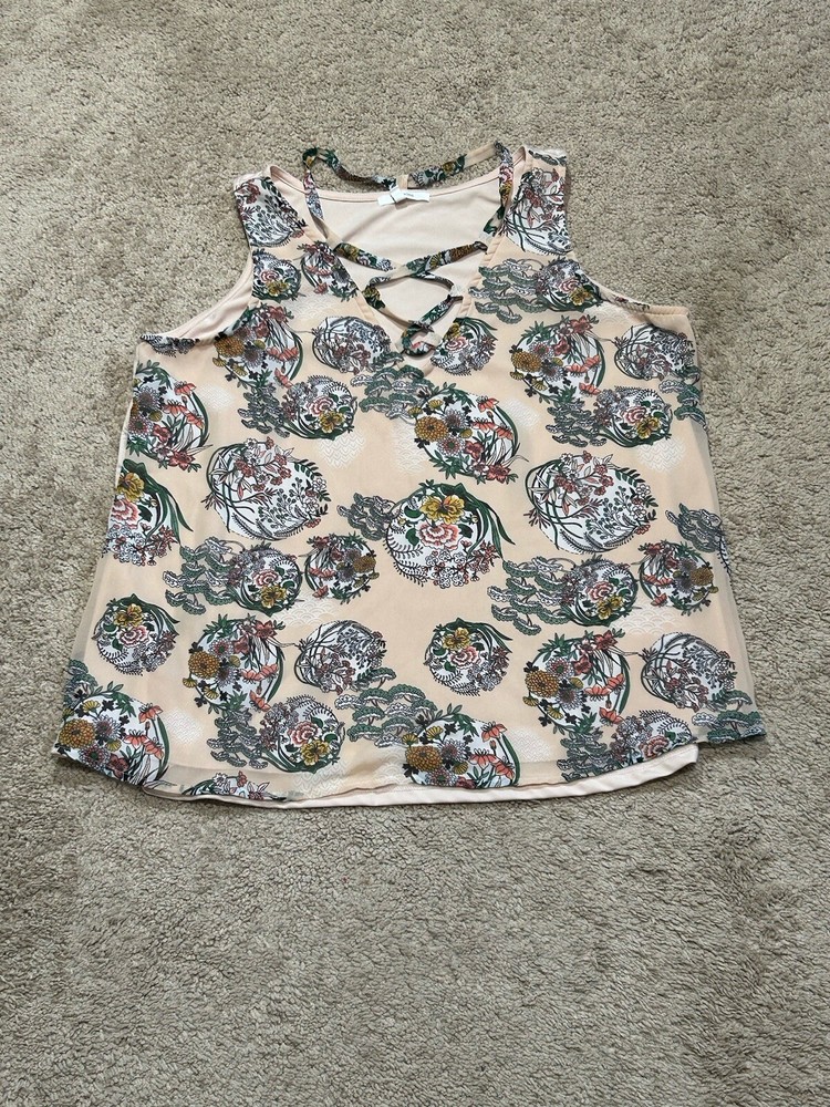 Maurices Womens Shirt Size Large Multicolor Floral Print Strappy Flowy Casual