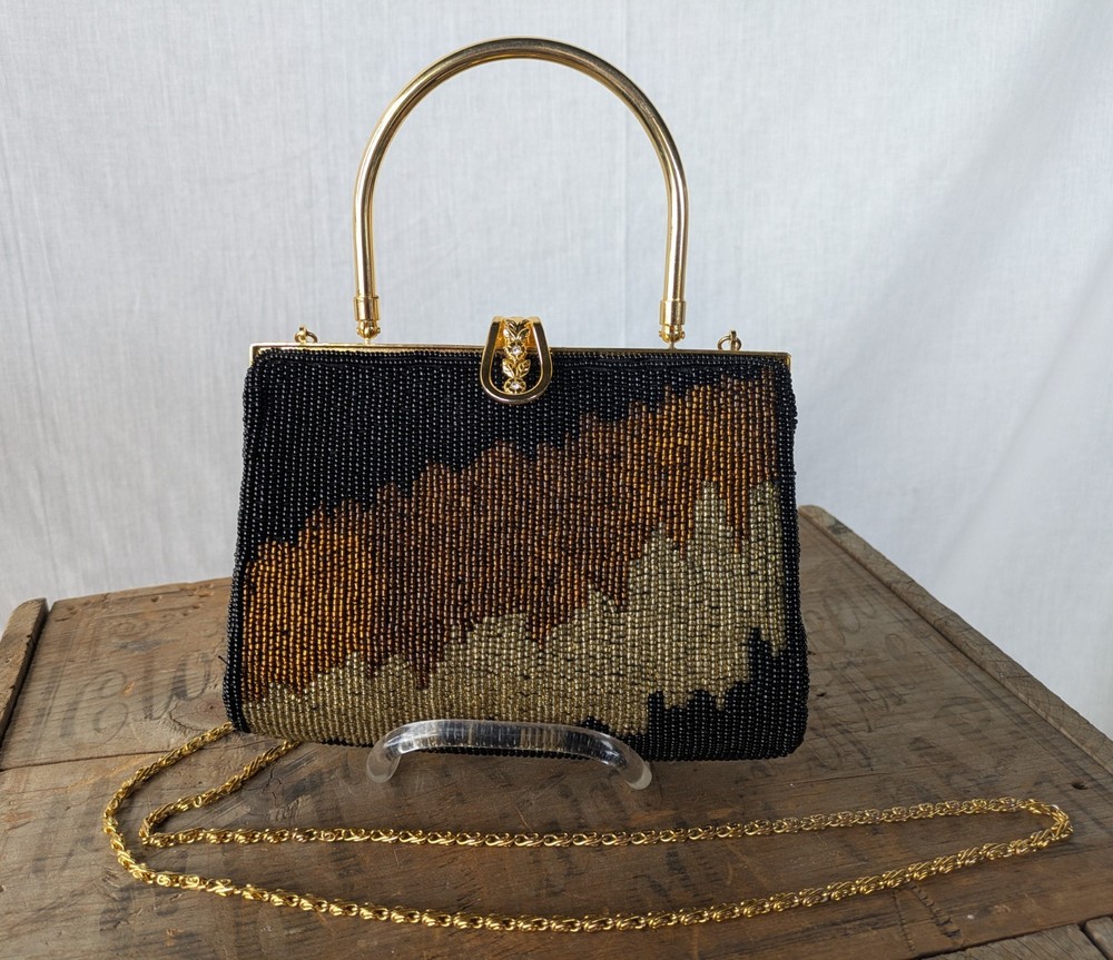 Eximious London Beaded Purse Black & Gold Very Good Condition