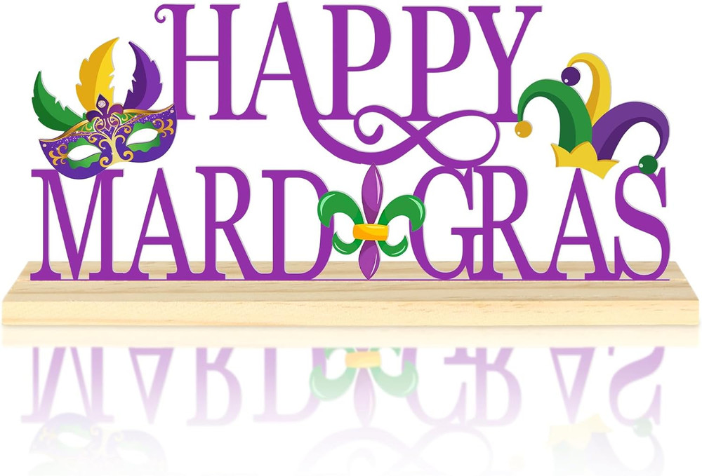 Happy Mardi Gras Metal Table Sign, Mardi Gras Table Decoration Centerpiece, Meta