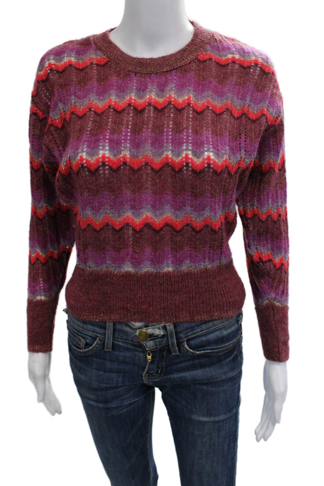 MNG Womens Pullover Brown Wool Blend Crew Neck Button Size XSFree Shipping in US $100+ Orders | $6.95 Orders Below