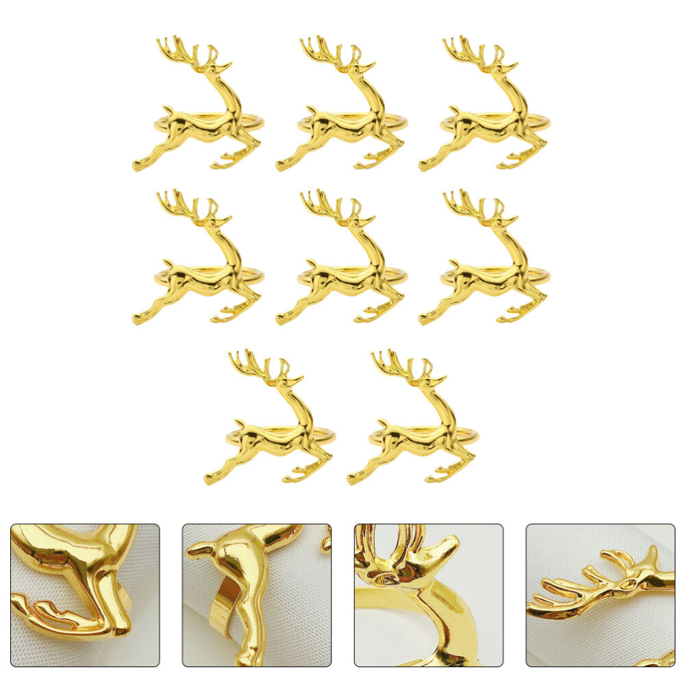 8 Pcs Christmas Golden Napkin Rings Ornament Fawn Vintage Decor