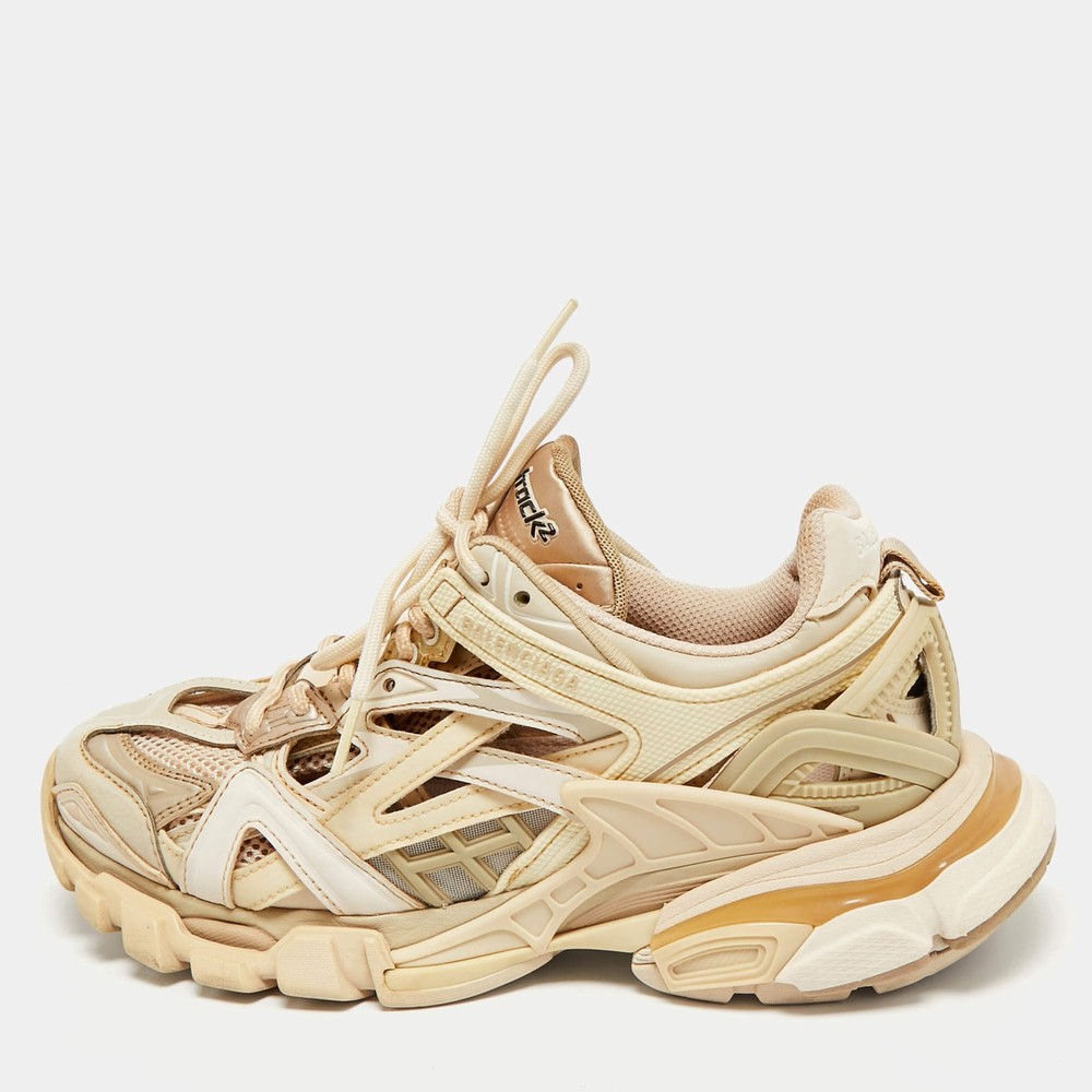 Balenciaga Beige Faux Leather and Mesh Track 2 Low Top Sneakers Size 38