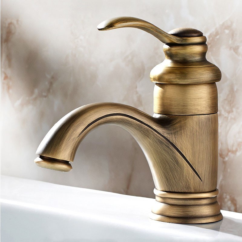 Antique Brass Bathroom Basin Faucet Vessel Sink Mixer Tap Single Hole/Handle [