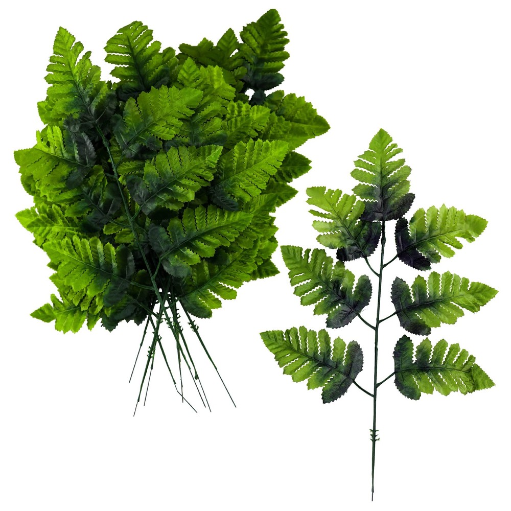 Iconikal Artificial Silk Leather Leaf Fern 16-Inches Long 24-Pack