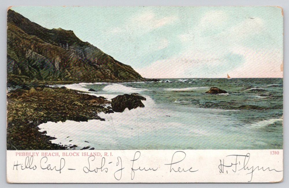 1908 Pebbley Beach Block Island RI Postcard A.C. Bosselman Lithograph