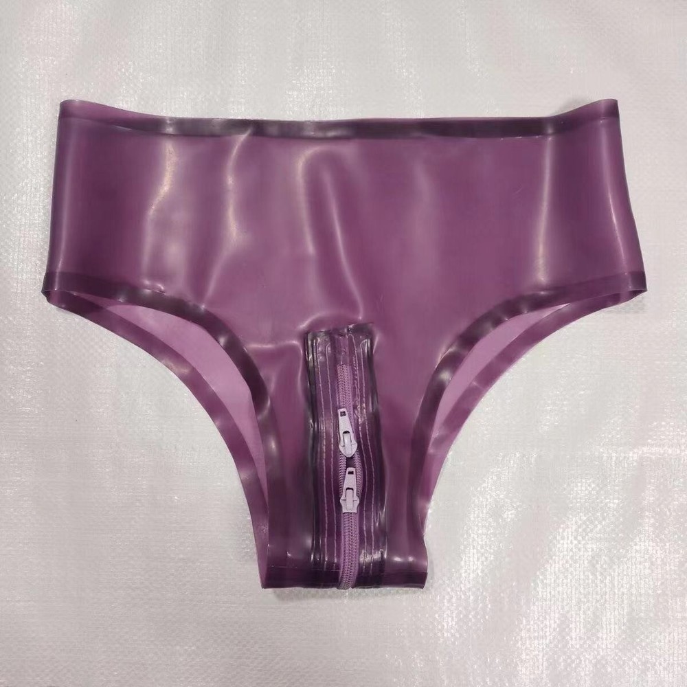 US Womens Latex Rubber Briefs Low Panties crotch Zipper Shorts Bikini Underwear