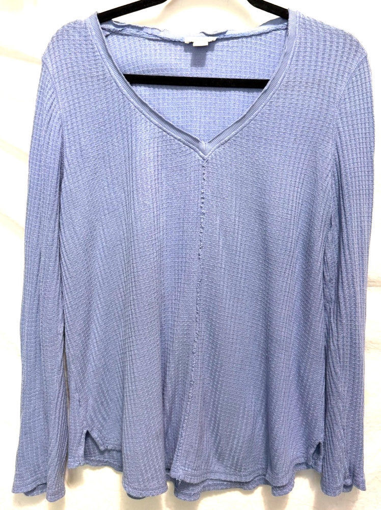 Sundance Women's Size Large Purple Waffle Weave Long Sleeve V-Neck Tunic T-Shirt