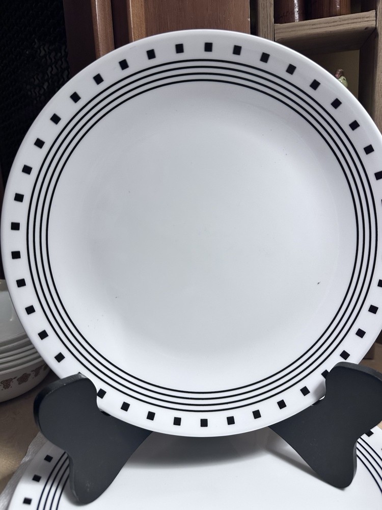 4 Corelle Corning Vitrelle City Block Dinner Plates 10” Euc - Made In Usa