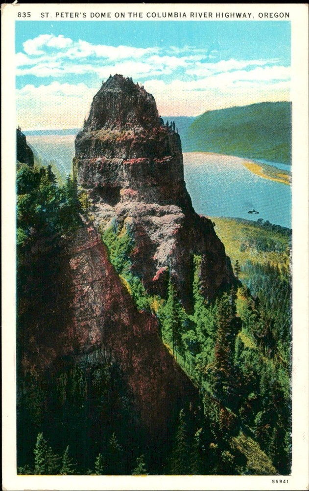St Peters Dome Columbia River Highway Oregon Linen Postcard 835 Unposted Vintage