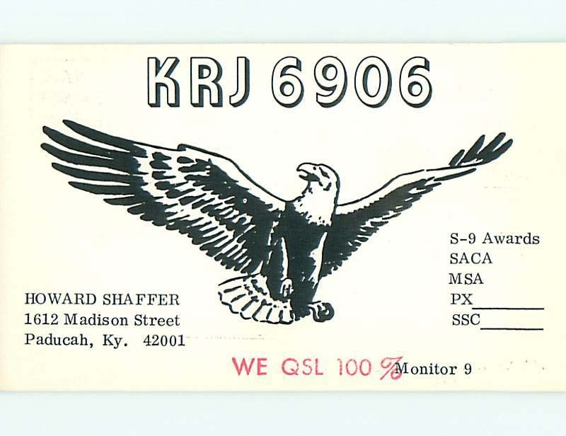 patriotic EAGLE BIRD - QSL CB HAM RADIO CARD Paducah Kentucky KY t9950