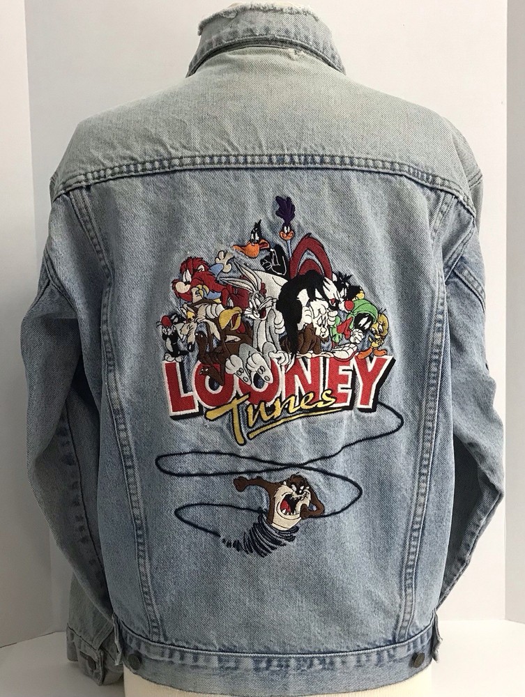 Vintage Looney Tunes Denim Jean Jacket Distressed Size Small *Read*