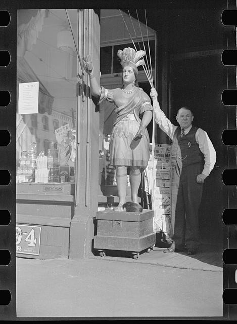 Photo:Manchester New Hampshire Cigar Store Indian 1936 Man in Storefront