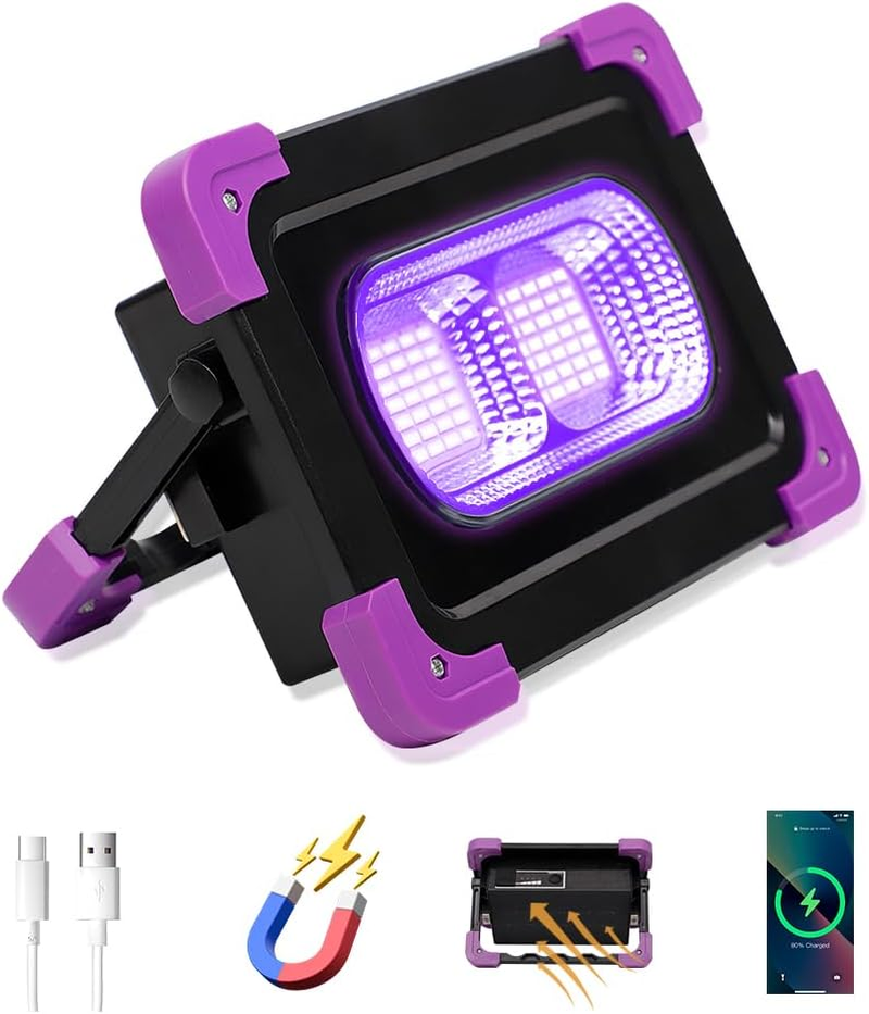 Solar Rechargeable LED Black Lights, Battery Operated Powered Blacklight, Cordle