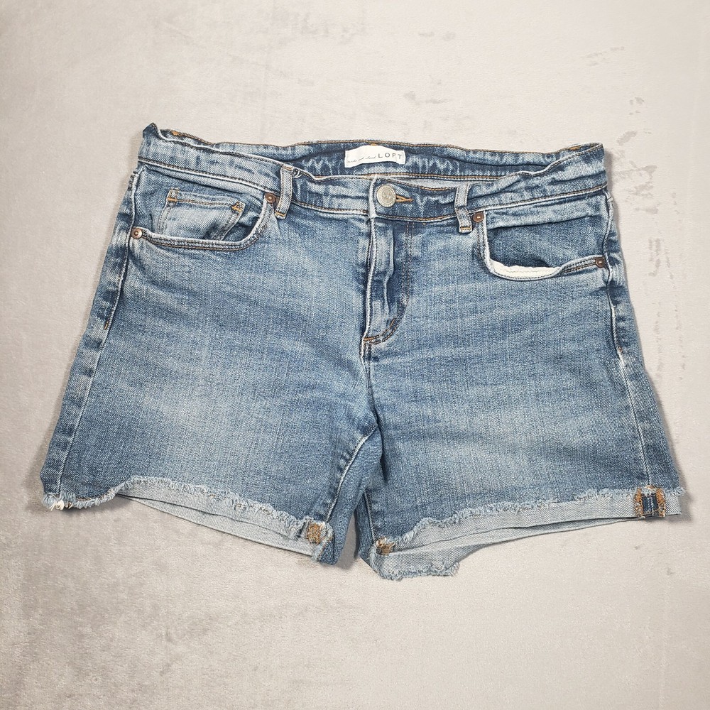 Loft Shorts Womens Size 26/2 Cut Off Cuffed Stretch Medium Wash Blue Denim