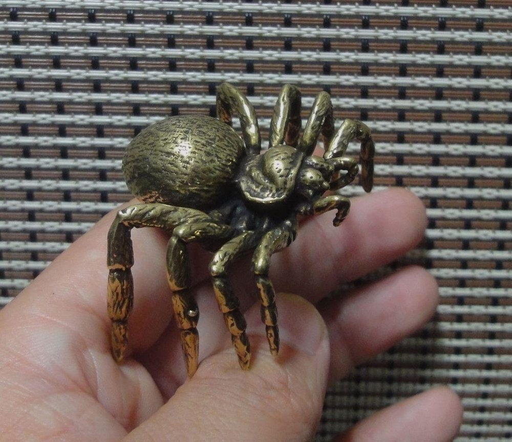 Vintage Solid Brass Spider Figurine Sculpture Paperweight for Home Decor