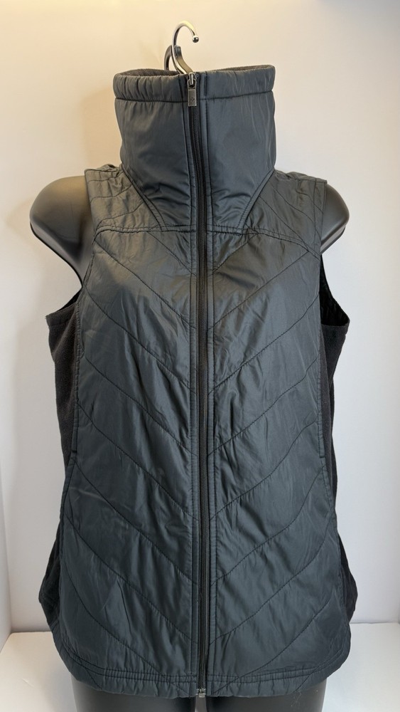 Columbia Mix Quilted Fleece Vest Black Collared Full Zip Women’s Size M Pockets