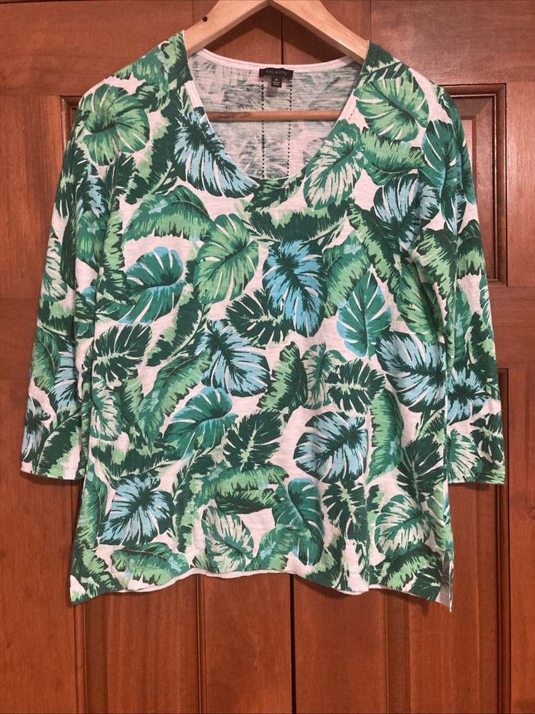 Talbots Women’s Sz Medium White Blue Floral Lightweight Cardigan 3/4 Sleeves
