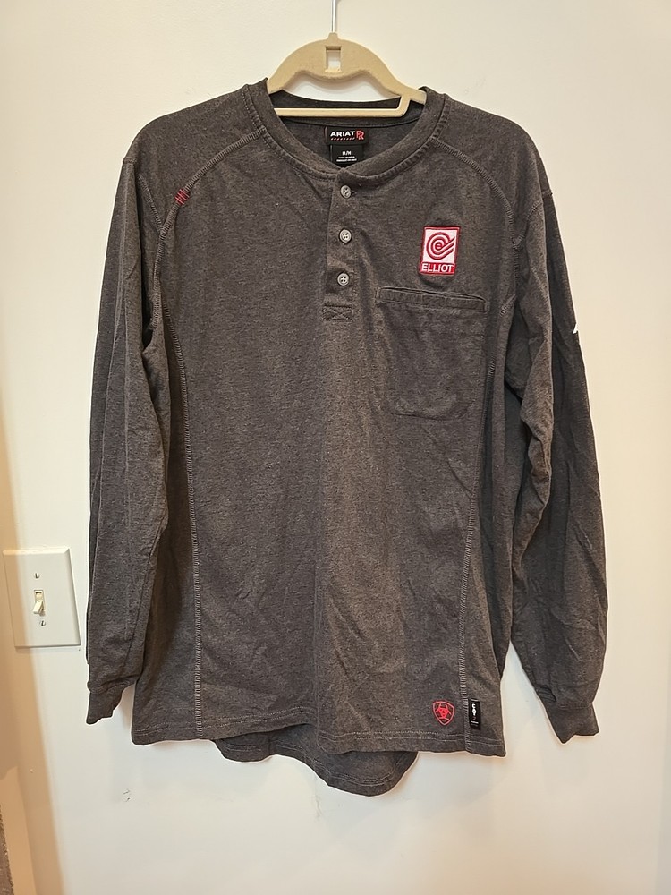 Ariat FR Henley Shirt Mens Medium Gray Flame Fire Resistant CAT 2112 *Elliot*