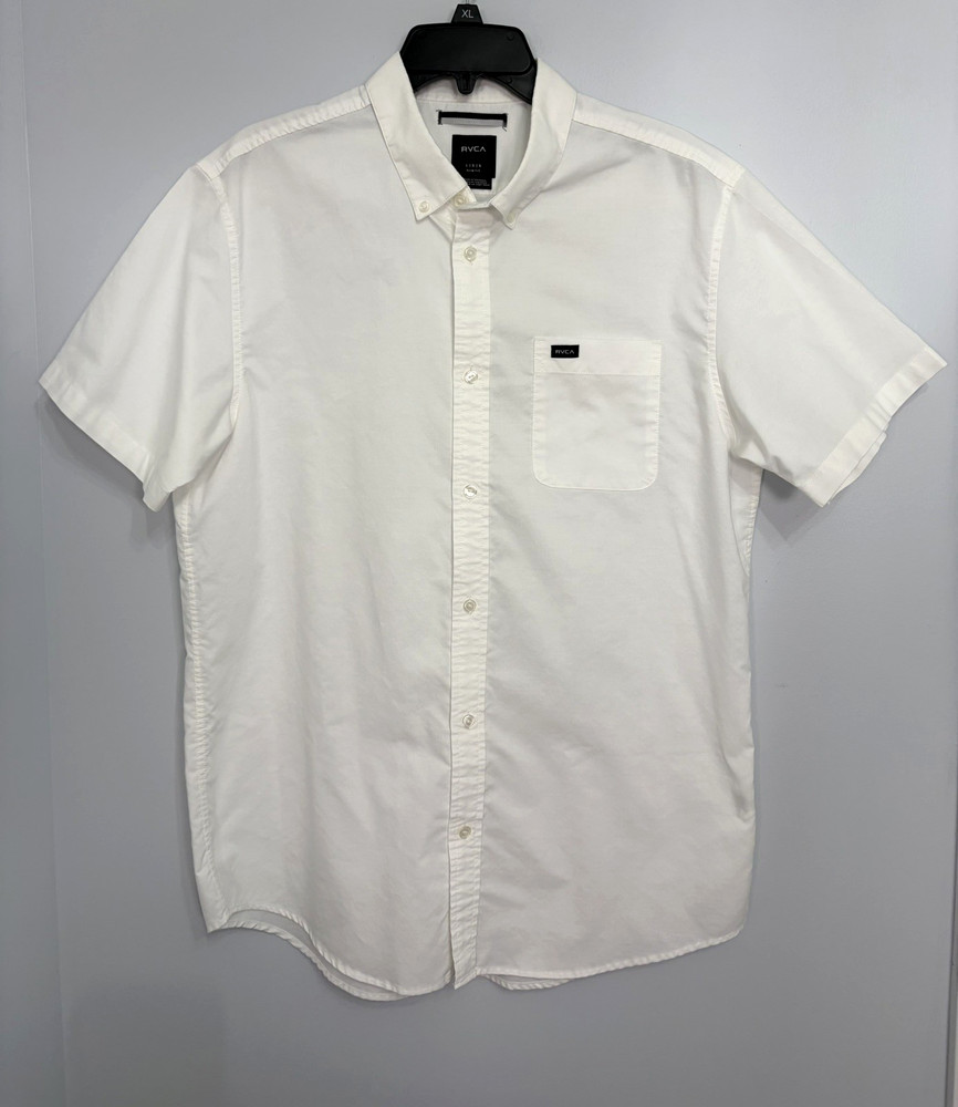 RVCA Shirt Mens L Large White Slim Fit Button Down Short Sleeve