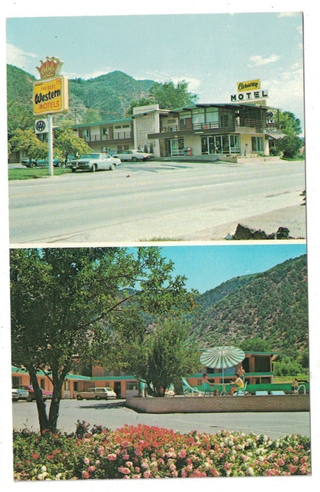 Vintage 1970 Caravan Motel 1826 Grand Ave. Glenwood Springs Colorado 2 View Pc
