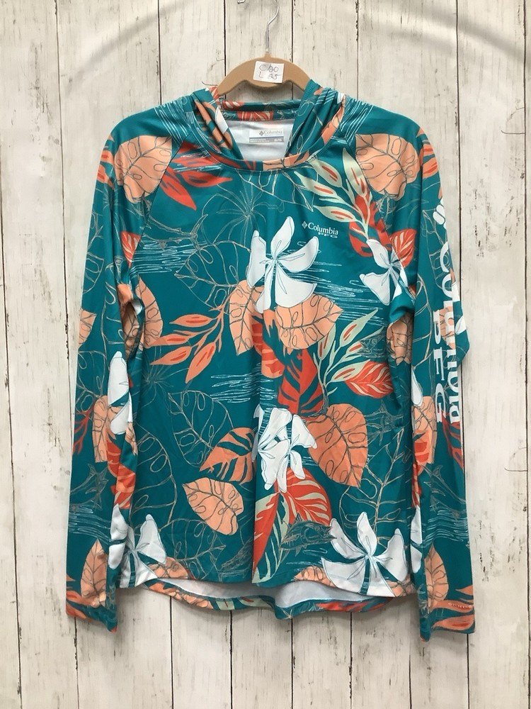 Columbia PFG Women's Super Tidal Tee Hoodie - Floral Sun Shirt UPF 50 - Size XL