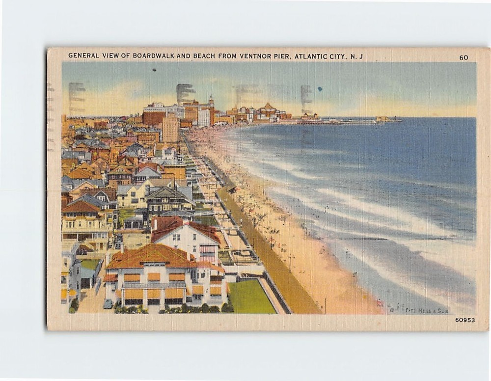 Postcard General View Of Boardwalk And Beach From Ventnor Pier Atlantic City USA
