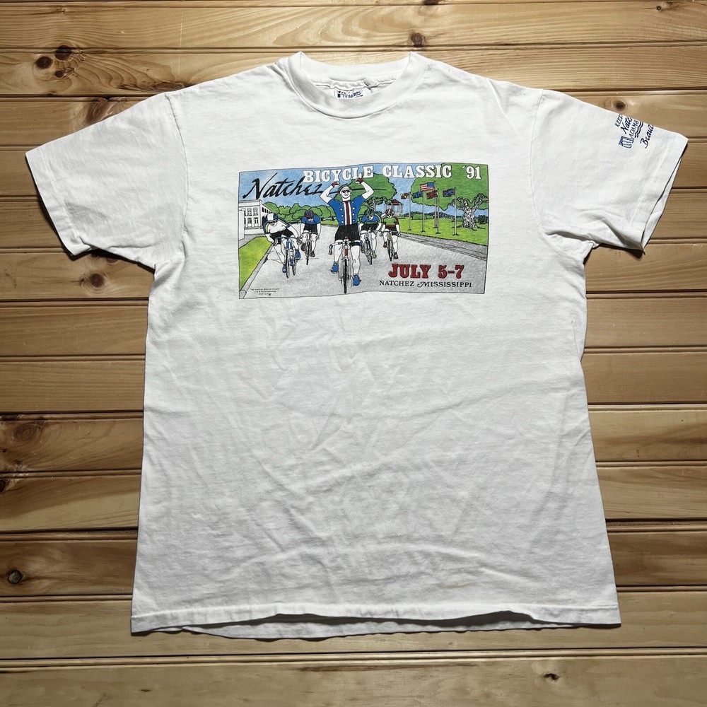 Vintage 90s 1991 Natchez Mississippi Bicycle Classic Bike Race Shirt Size Large
