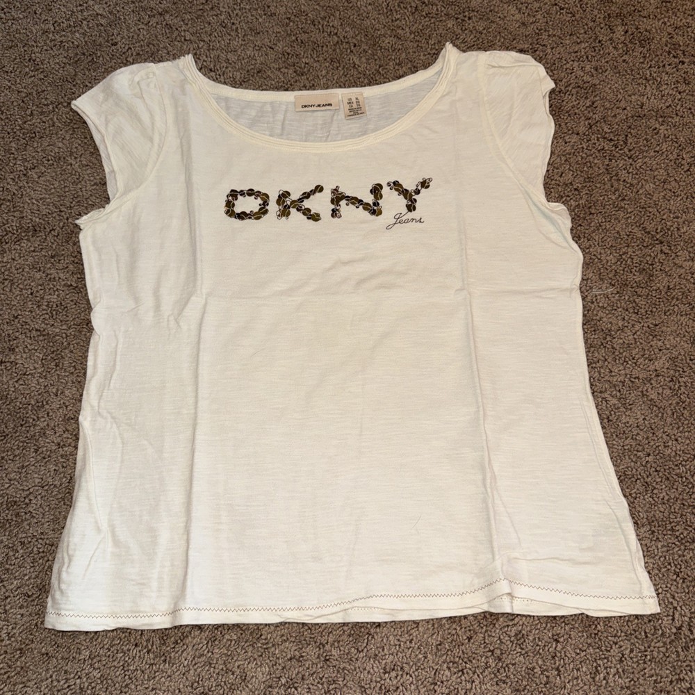 Women’s DKNY Size XL Beaded Logo Top Tee T-shirt